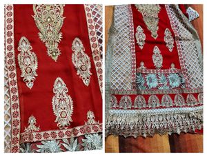 Partywear Women Red Fully Embroidered Suit Set
