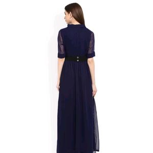 Girls Navy Blue Solid Maxi Dress