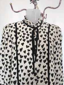 Heart Print Tie Neck Blouse