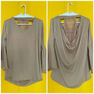 Elegant Taupe Bell Sleeve Top