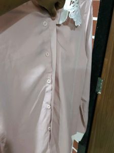 Pink Shirt with Lace Collar