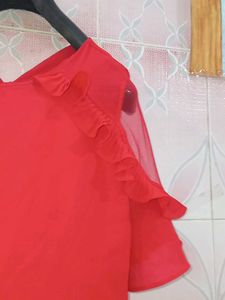 Beautiful Lacey Sleeves Red Blouson Top