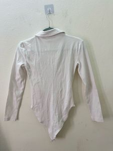 Zara White Fitted Collar Top