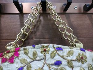 Embroidered Floral Clutch with Chain Strap