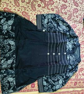Softy Black&amp;White Swirl Top,Navy Blue Kurti Combo