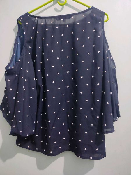 トップス ANS DOTSLOEVNER-SHOULDER TOP/BLUE ANS DOTSLOEVNER-SHOULDER TOP/BLUE Fashion Blue Polka Dot Off