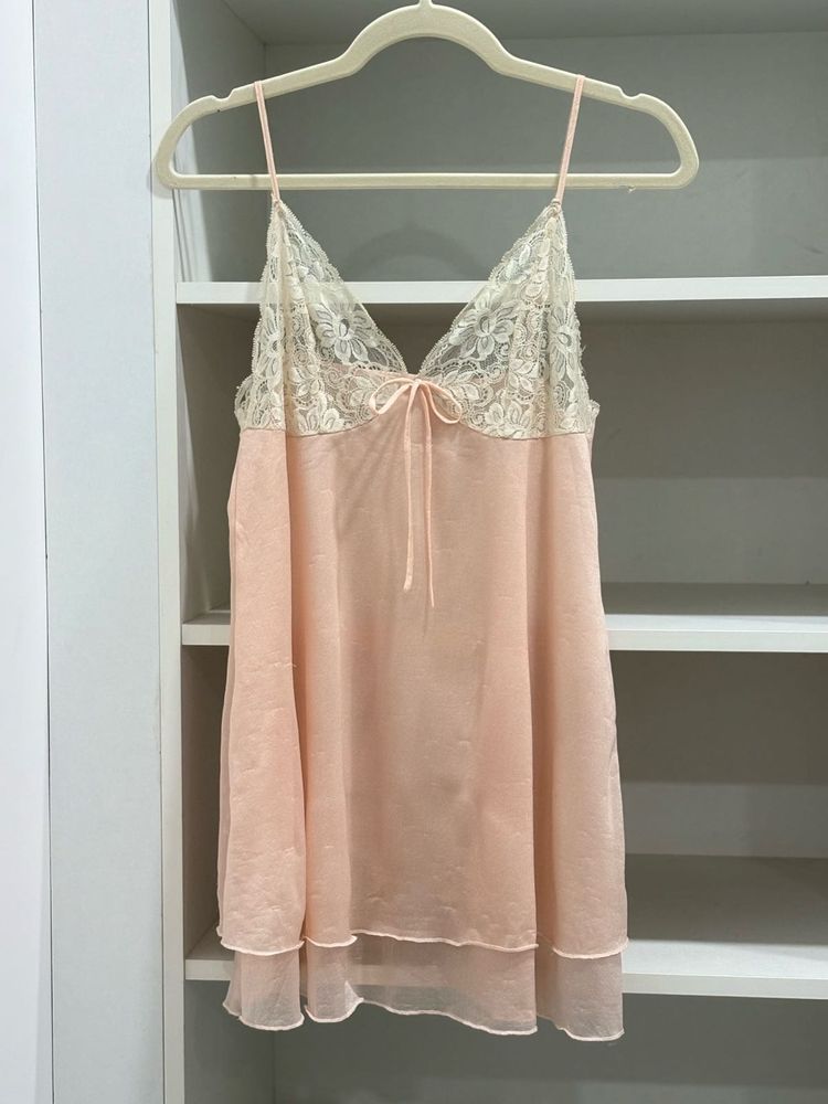 Peach Lace Trim Dress