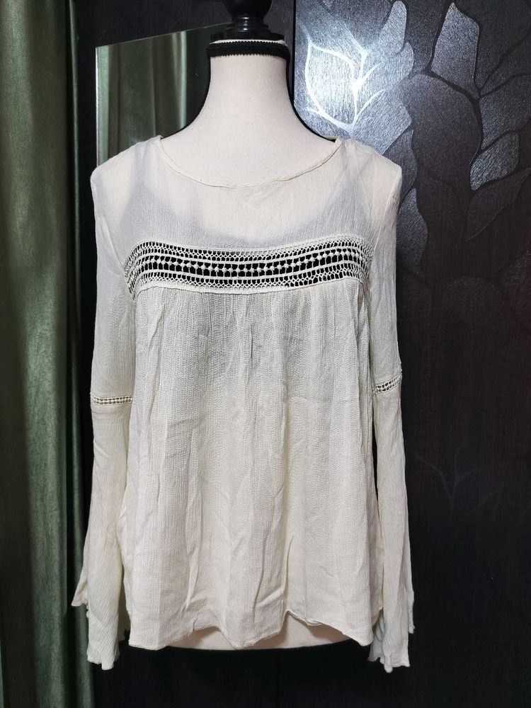 Elegant Cream Long Sleeve Blouse