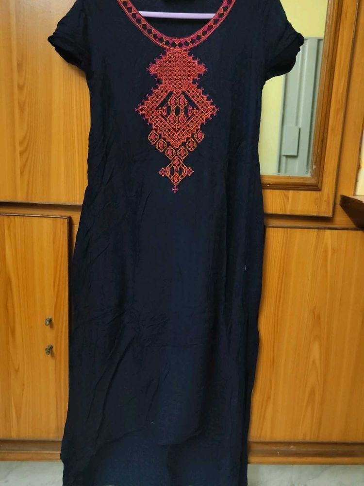 Embroidered Navy Dress