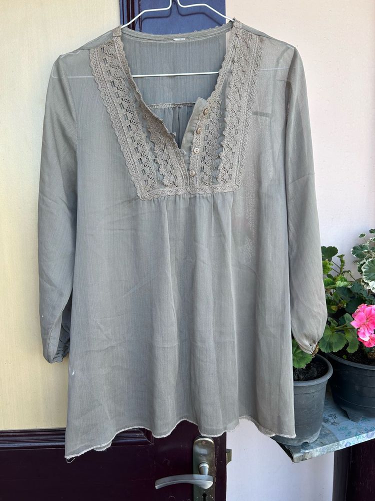Elegant Olive Green Lace Blouse