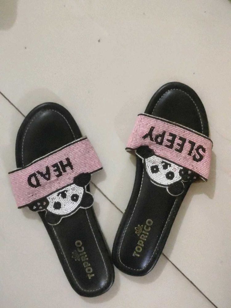 Cute Pink Beaded Slipper