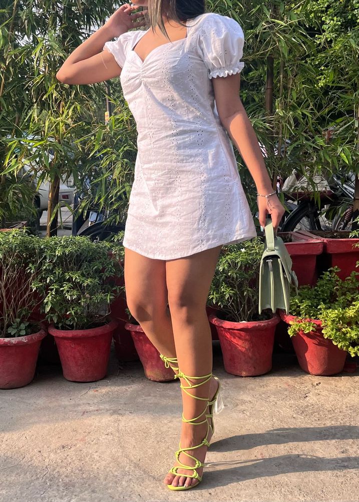 White Eyelet Mini Dress (A tiny yellow stain)