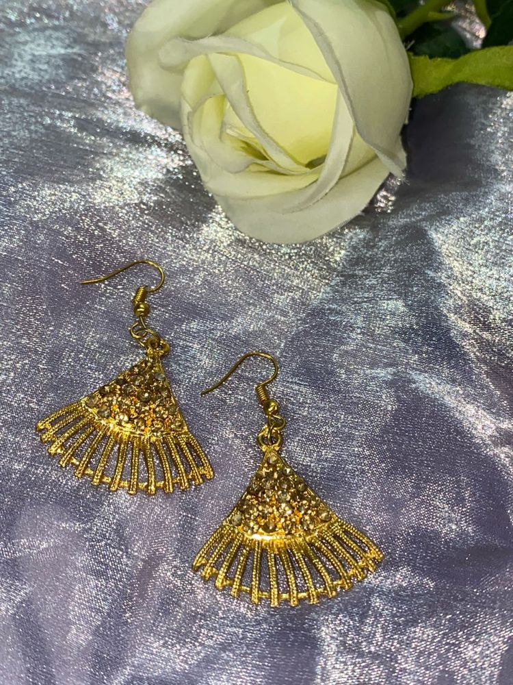 Gold Fan Drop Earrings