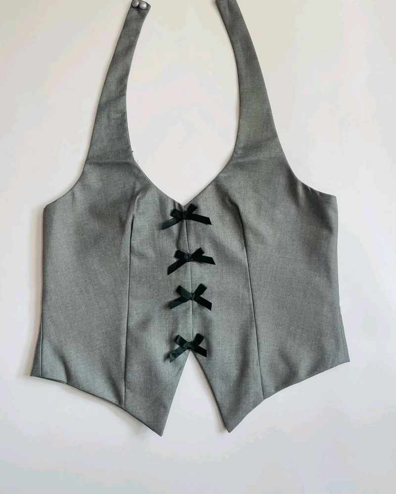 Gray Bow Halter Vest