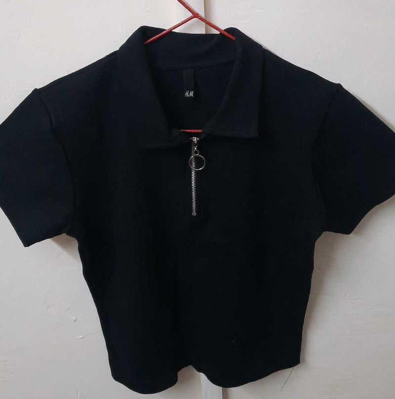 H&amp;M Black Zip-Up Polo Shirt Tank Top