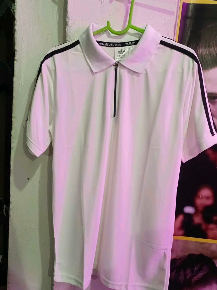 Adidas White Polo with Black Stripes