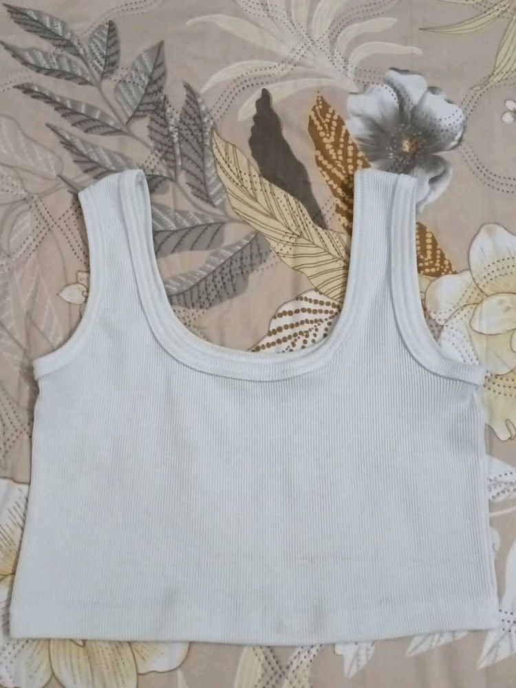 White Ribbed Crop Top