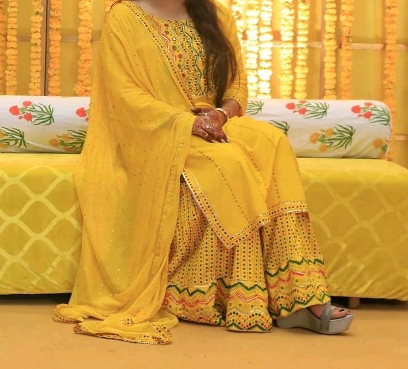 Yellow Heavy Plazzo Suit