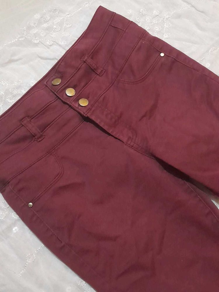 Maroon High-Waisted Jeans