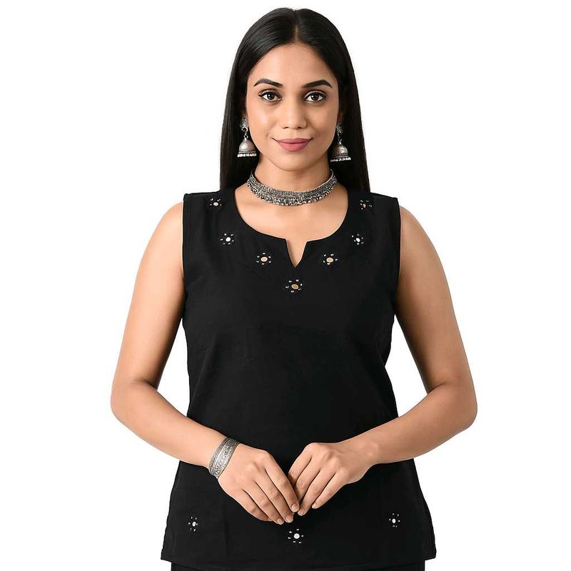 Black Embellished Sleeveless Top