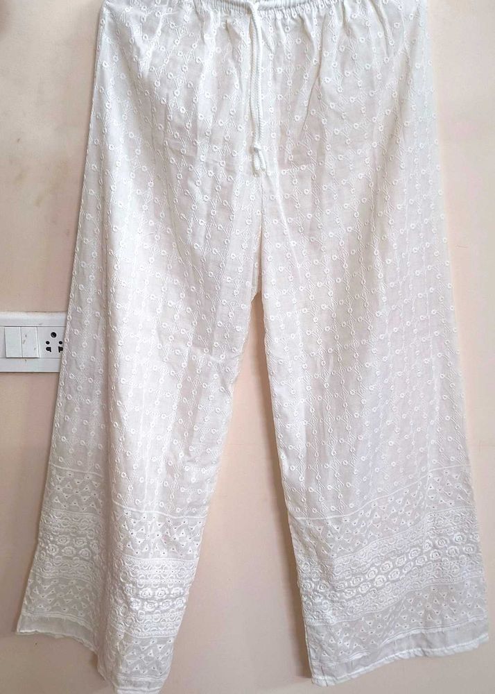 White Embroidered Palazzo Pants