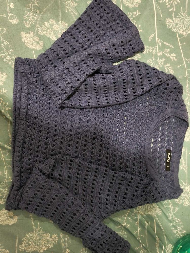 purple Knit Openwork Sweater