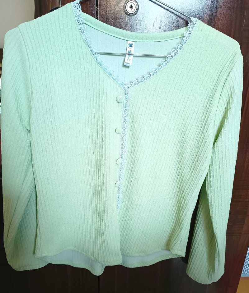 Mint Green Lace Trim Top