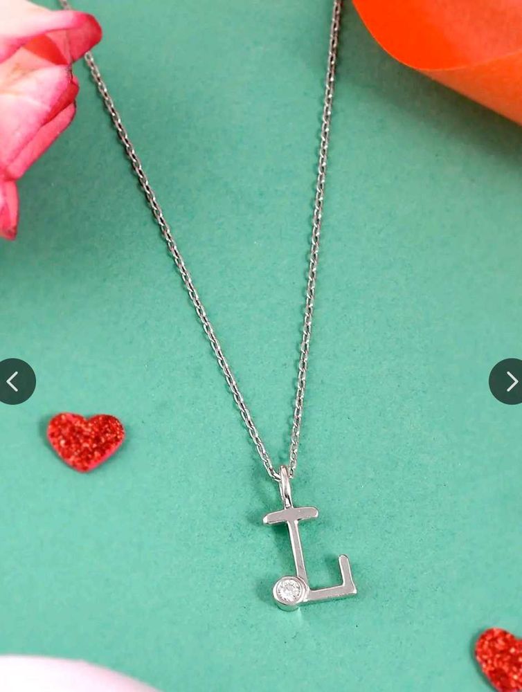 Real 925 Silver Chain + L Alphabet Pendant
