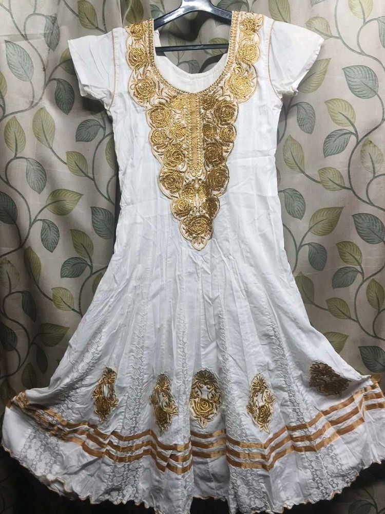 White &amp; Gold Embroidered Dress