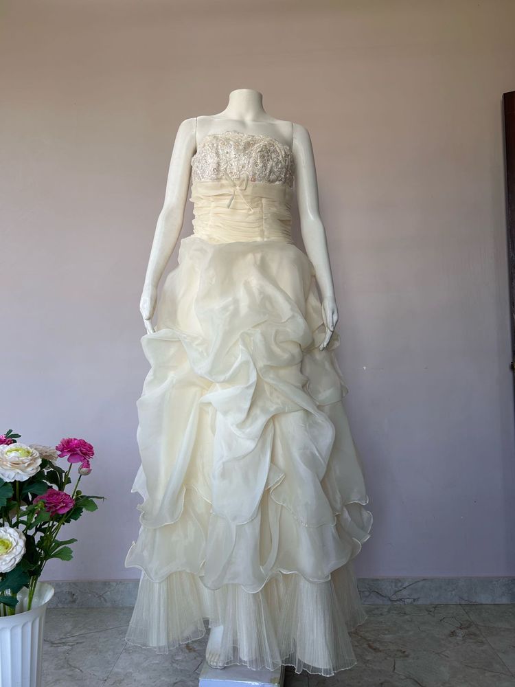 Elegant creme organza gown FIXED PRICE