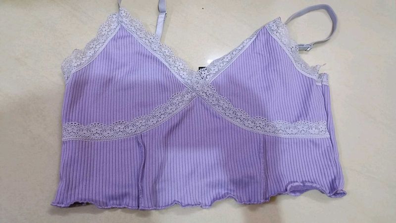 H&amp;M Lilac Lace Trim Cami Top