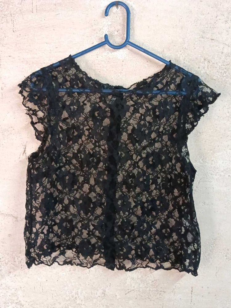 Stylish See-through Partywear Lace Crop Top 🖤