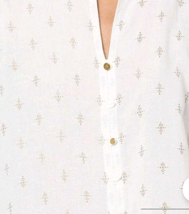 White Span Brand A Line Kurta With Golden Print