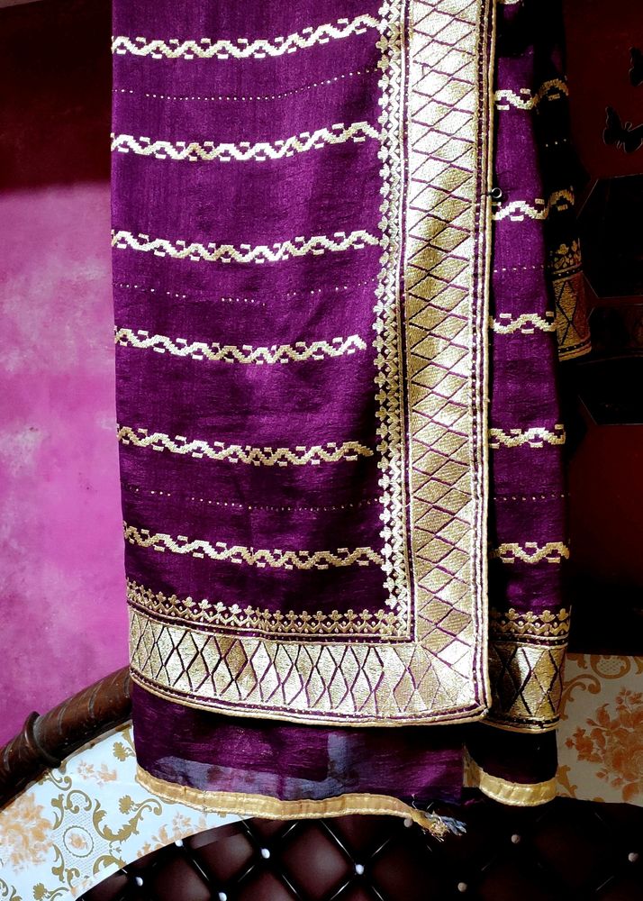 Heavy Wine🍷color Saree &amp; Blouse For Wedding