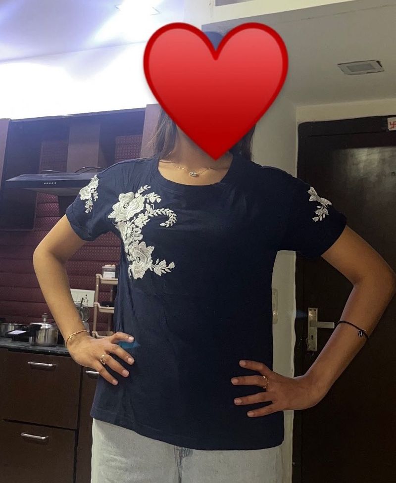 Flower Embroidery T Shirt