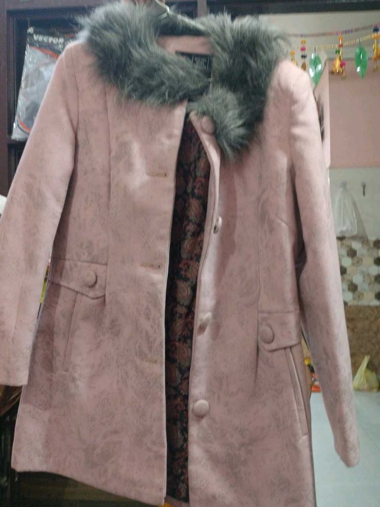 Pink Coat with Fur Collar