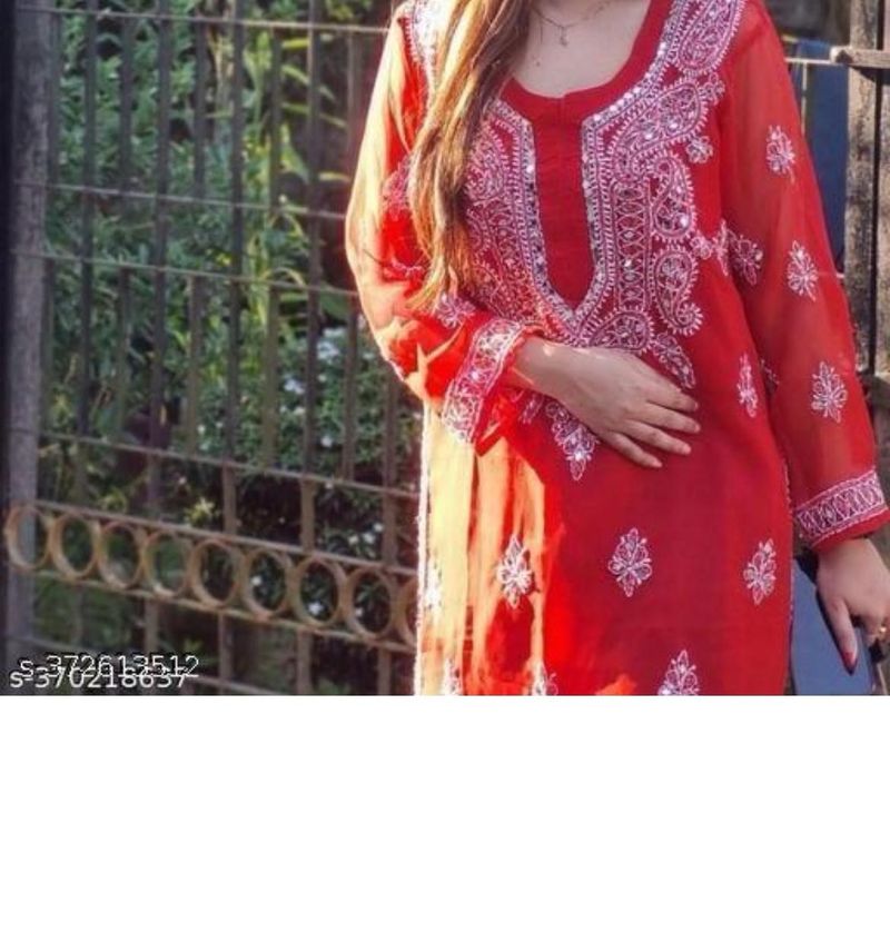 Red Embroidered Kurta