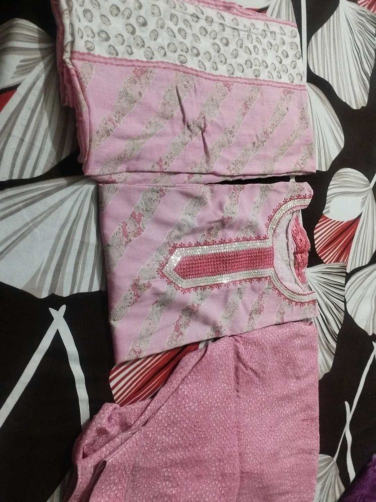 Lite Pink 💕cotten Suit With Handpurs Free