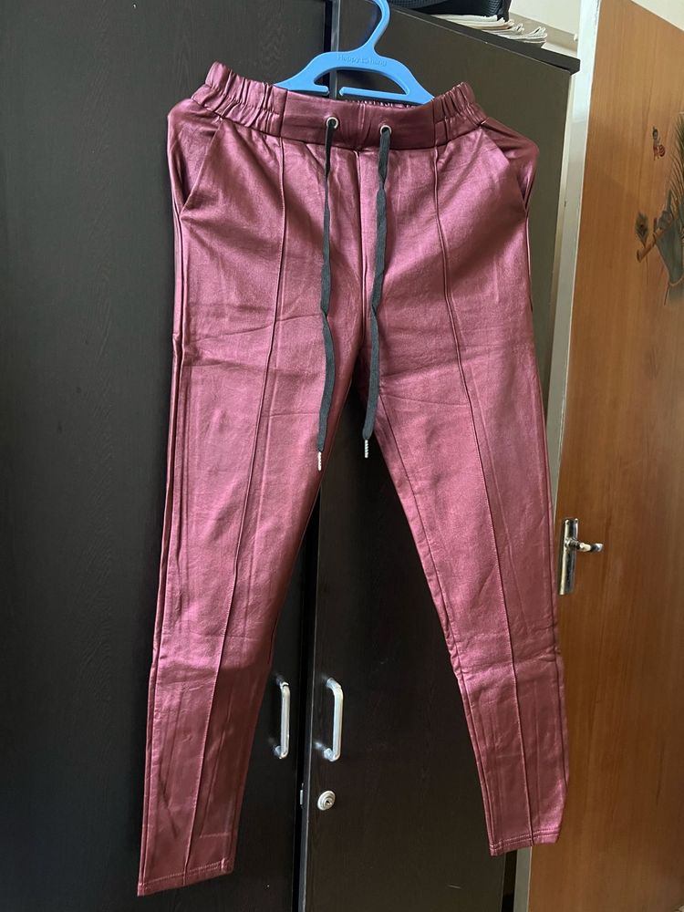 Maroon Faux Leather Pants