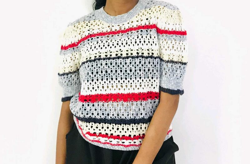 Striped Knit Cropped Sweater