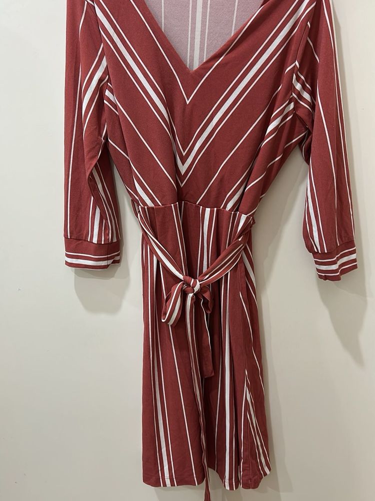 Striped Midi Dress with Belt