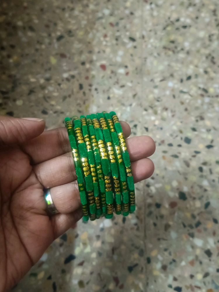 Green Velvet Glass Bangles