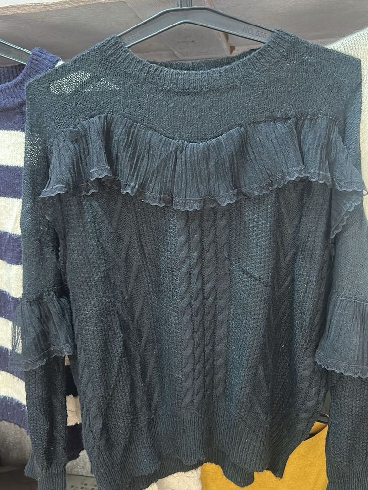 Ruffle Detail Knit Sweater