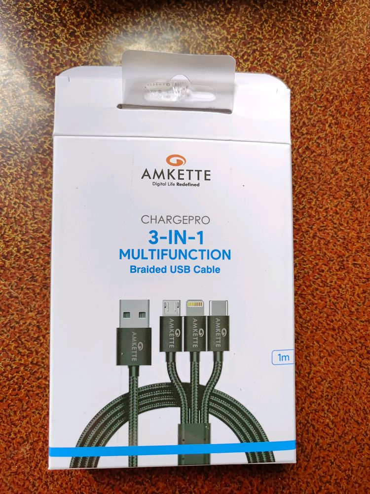 Amkette 3 In 1 Braided Usb Cable(Brand New)