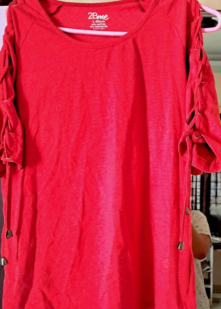 Red Top With Multilace On Arms