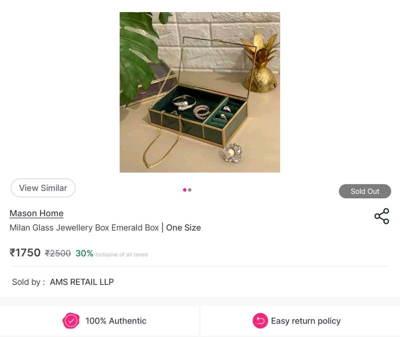 Original Mason Home Emerald Glass Jewellery Box