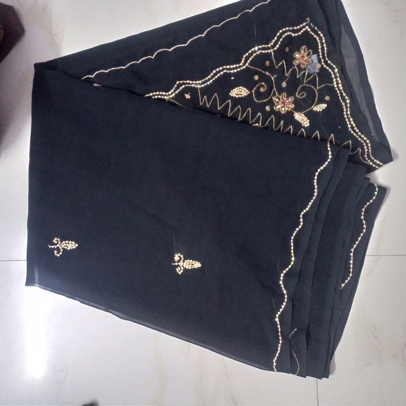 Elegant Black Embroidered Saree