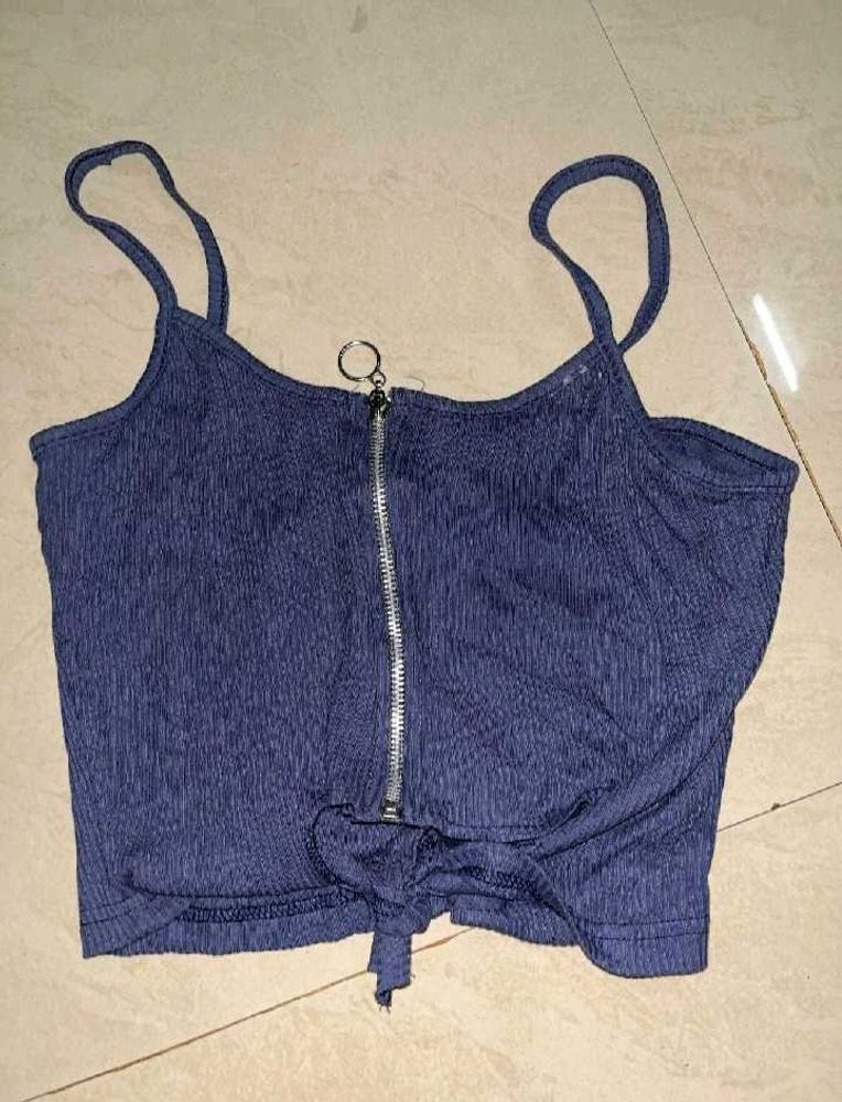 Blue Zipper Crop Top