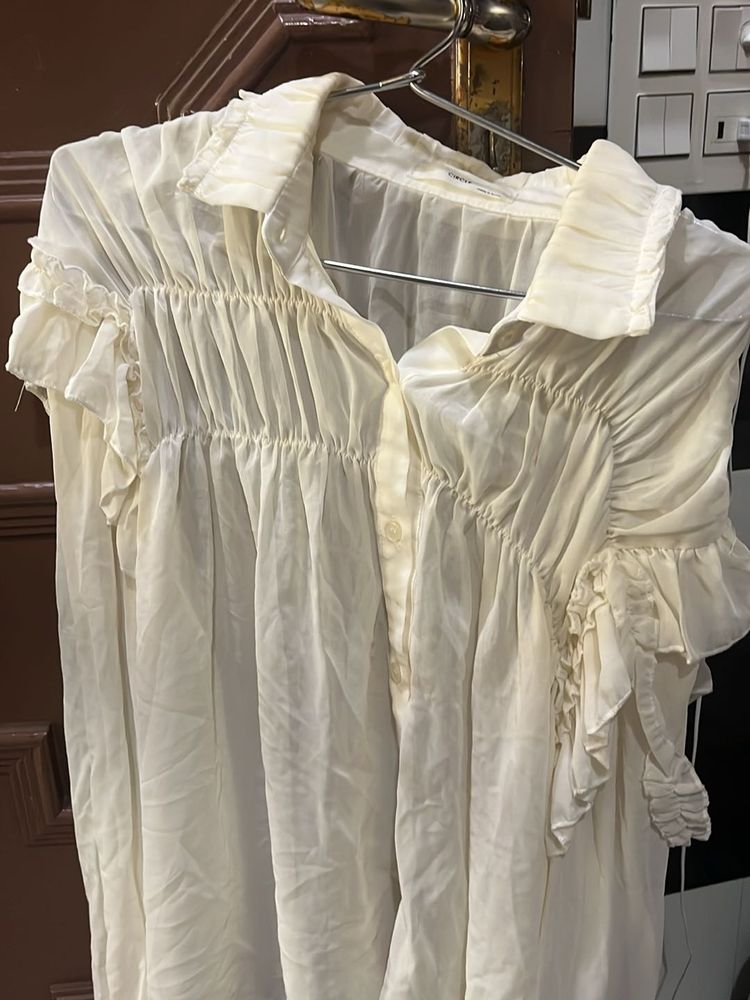 Ruffle Sleeve Button-Down Top