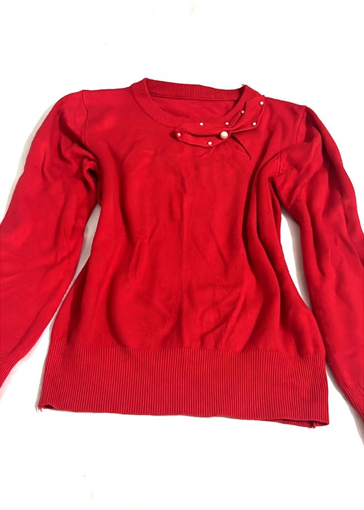 Red Pearl Detail Sweater